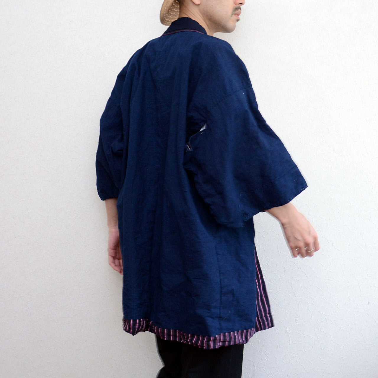 Vintage noragi with striped cotton and unique indigo contrast