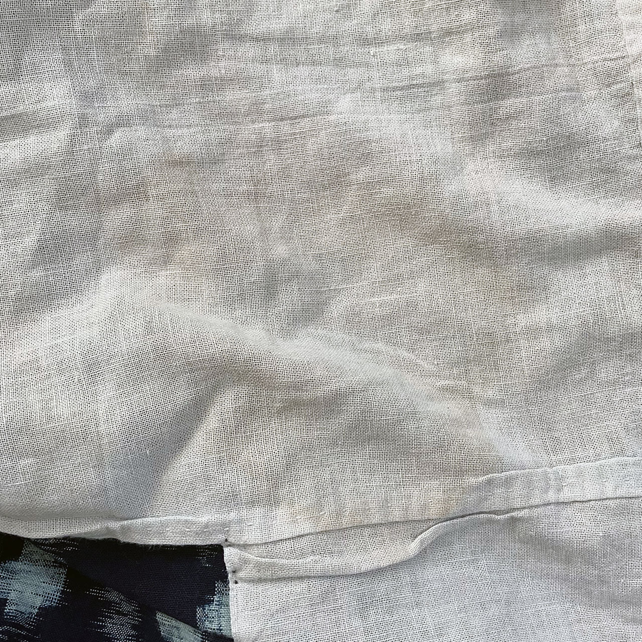 Indigo kasuri cotton noragi, one-of-a-kind Japanese workwear