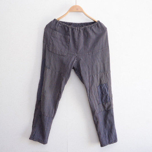 Japanese vintage monpe pants with striped fabric and patchwork repair