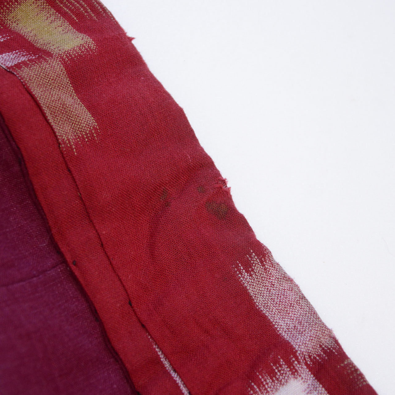 Japanese vintage kasuri kimono, red cotton ikat, geometric floral pattern, handmade