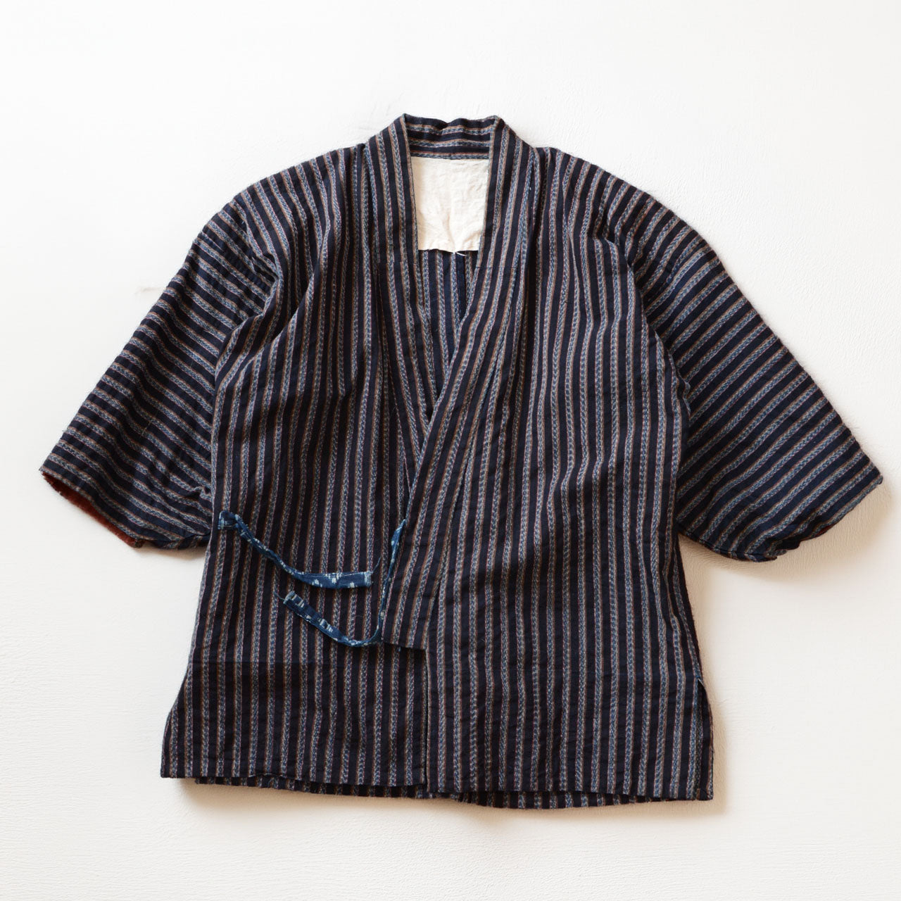 Vintage Japanese noragi jacket in indigo-dyed cotton stripe, mid-Showa era