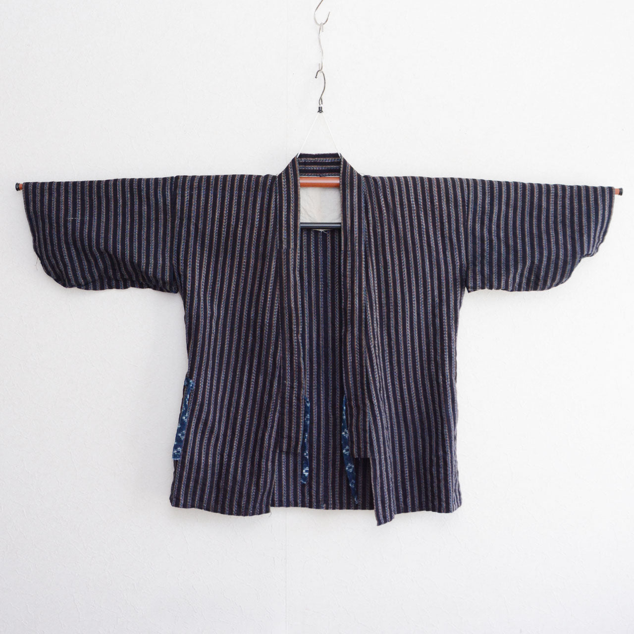 Antique indigo cotton noragi with kasuri detail, Japan vintage workwear