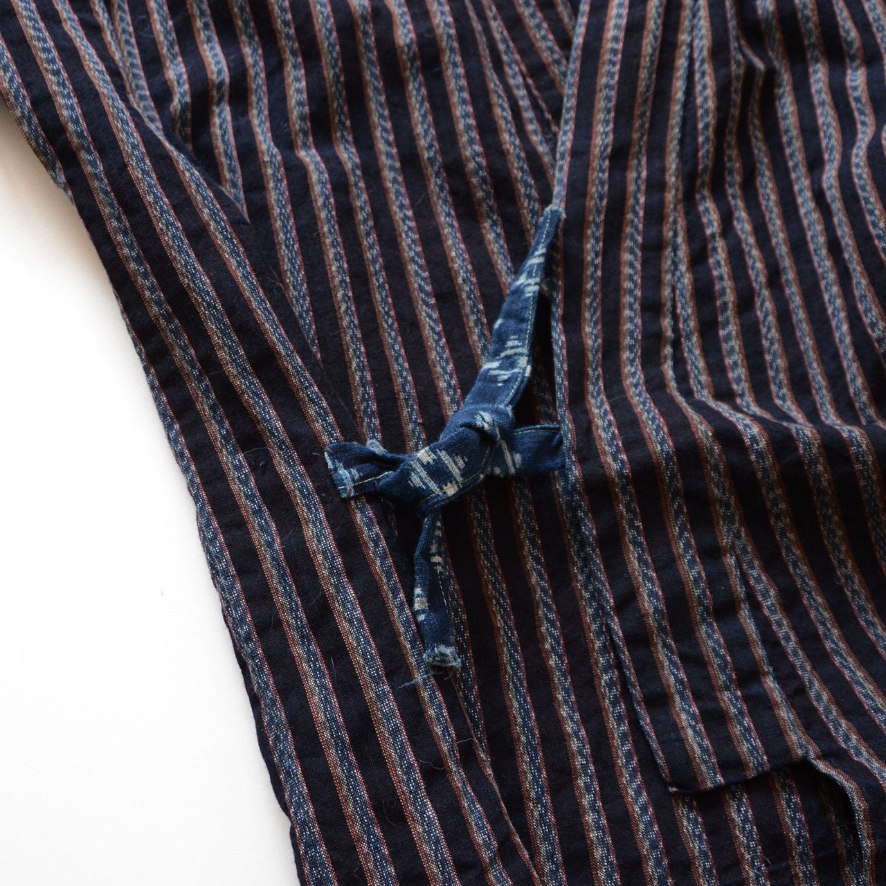 Antique Japanese noragi jacket, indigo cotton stripe with kasuri accent