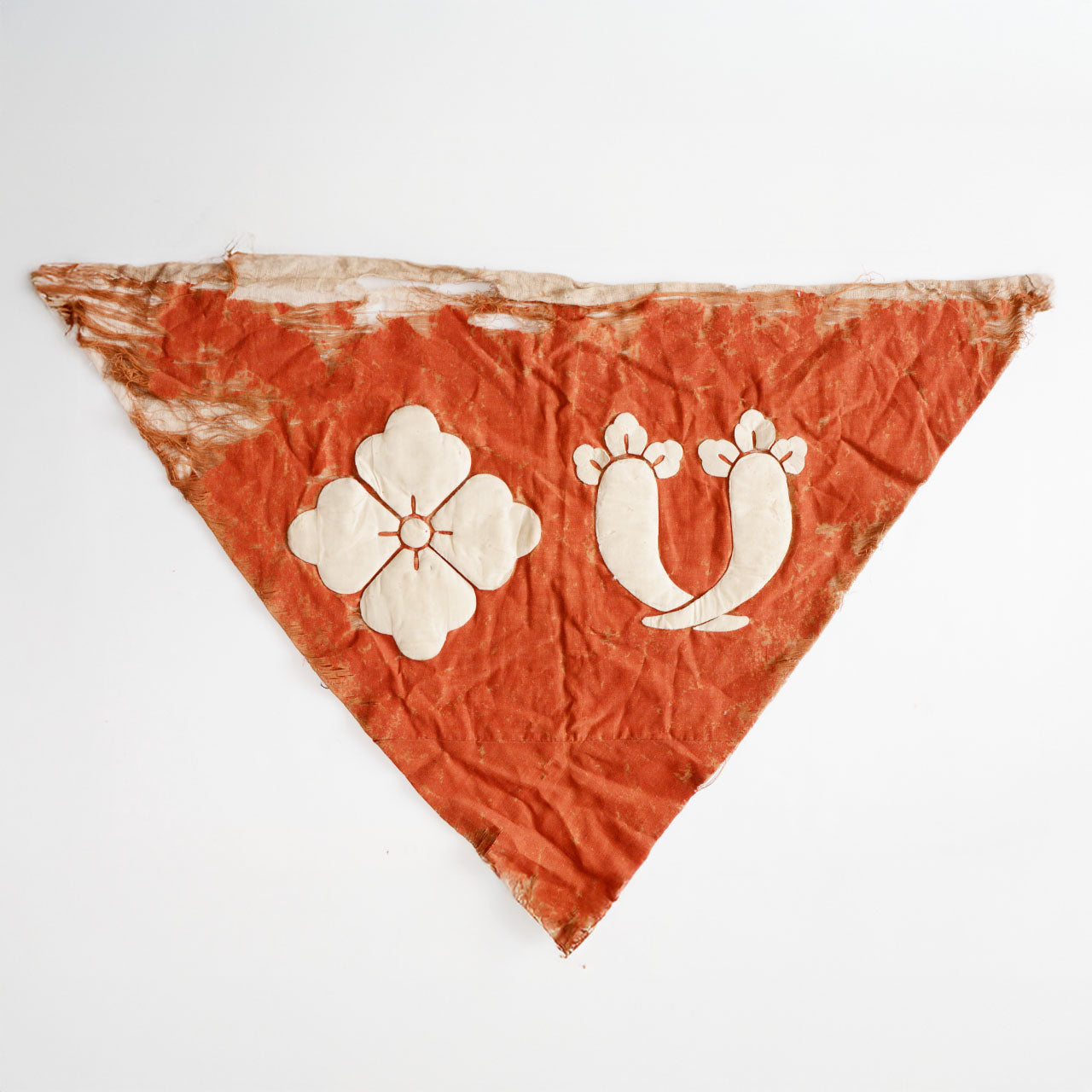 Rare 19th-century Japanese triangular textile flag with handwritten historical markings.