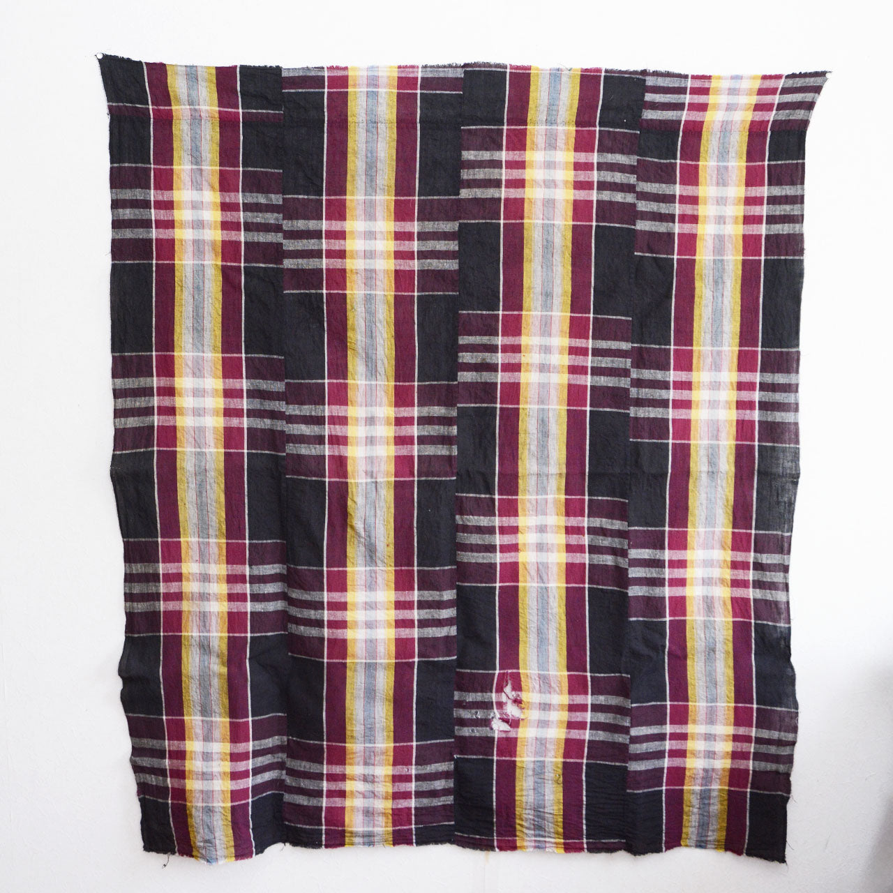 Vintage Japanese cotton textile with checkered pattern