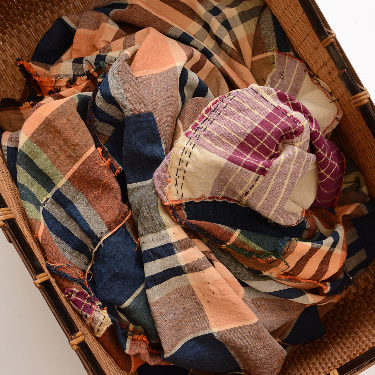 Antique Japanese cotton fabric, early Showa era, plaid weave, Tohoku
