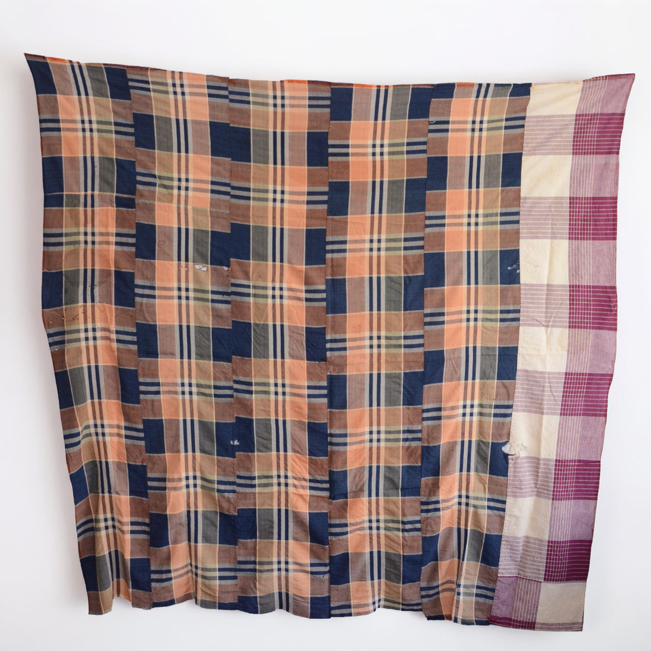 Japanese futon cover unfolded, plaid cotton, early 20th century