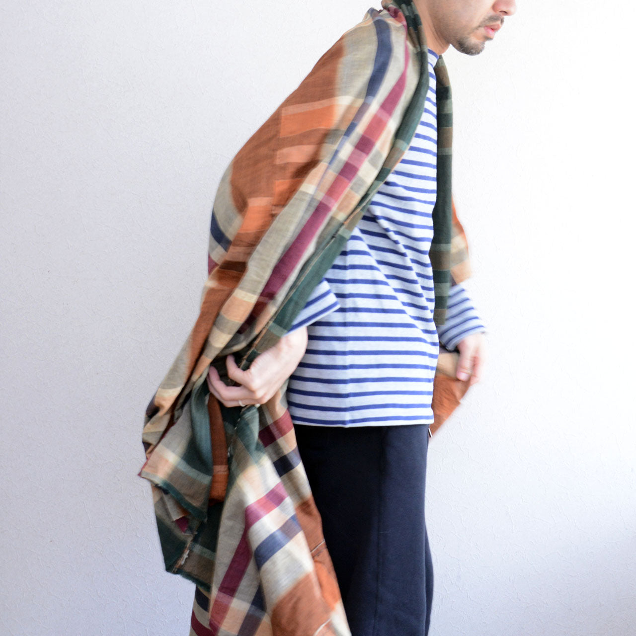 Japan vintage textile, handwoven cotton check, Showa era, Tohoku origin