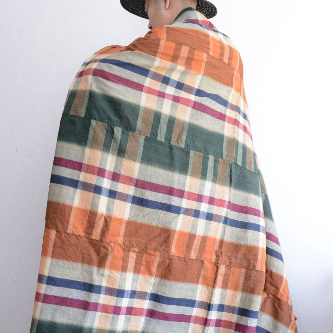 Vintage Japanese cotton fabric, plaid weave, patchwork and remake use