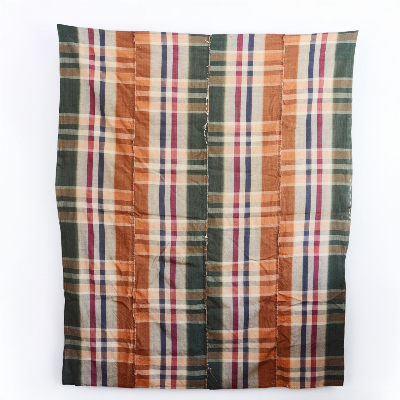 Antique Japanese futon cotton, multicolor plaid pattern, Tohoku origin