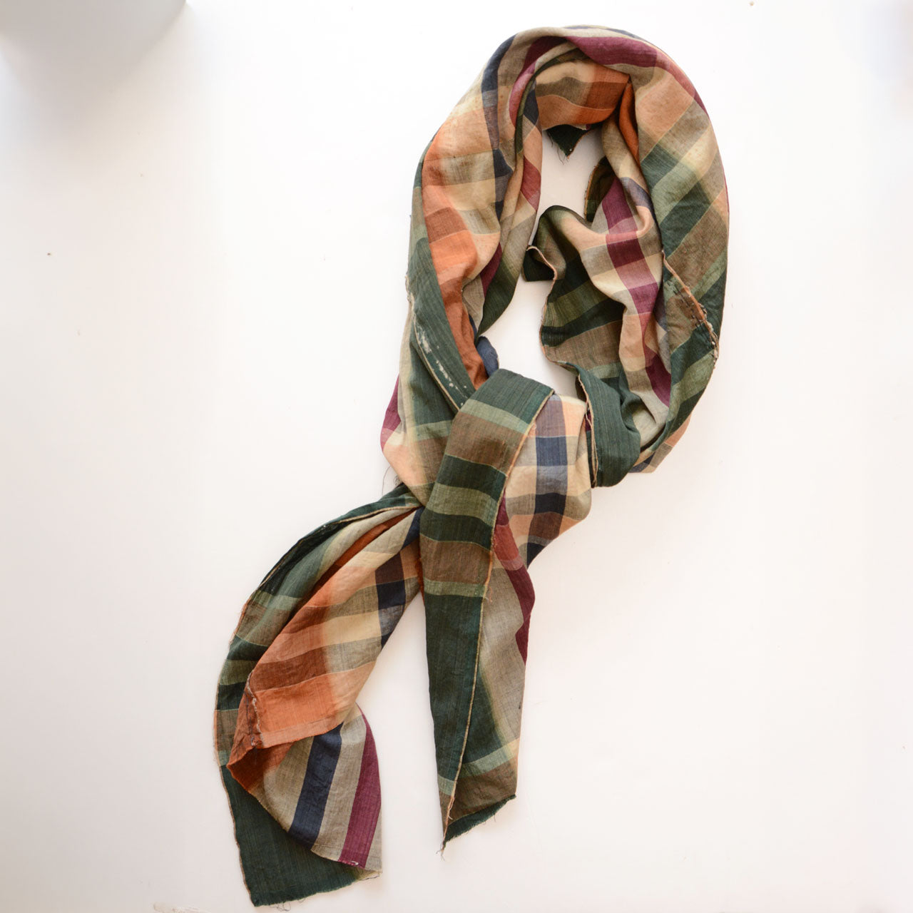 Antique Japanese cotton, multicolor check weave, early Showa era
