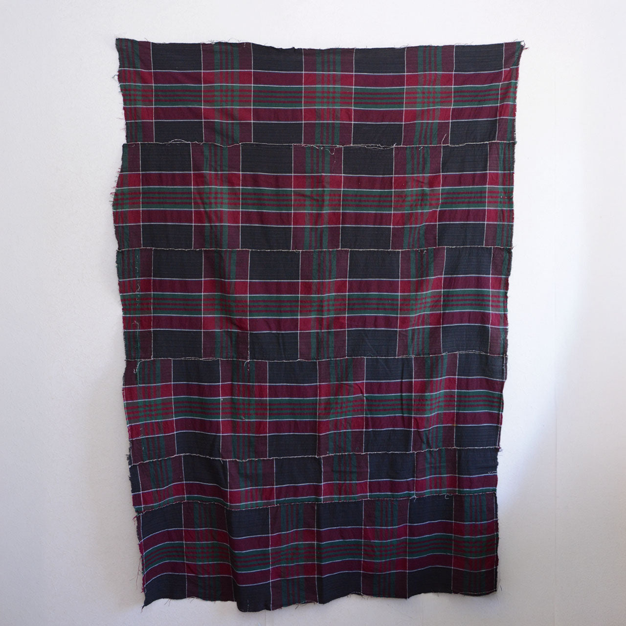 Japanese folk textile, mid-20th century cotton, traditional plaid pattern