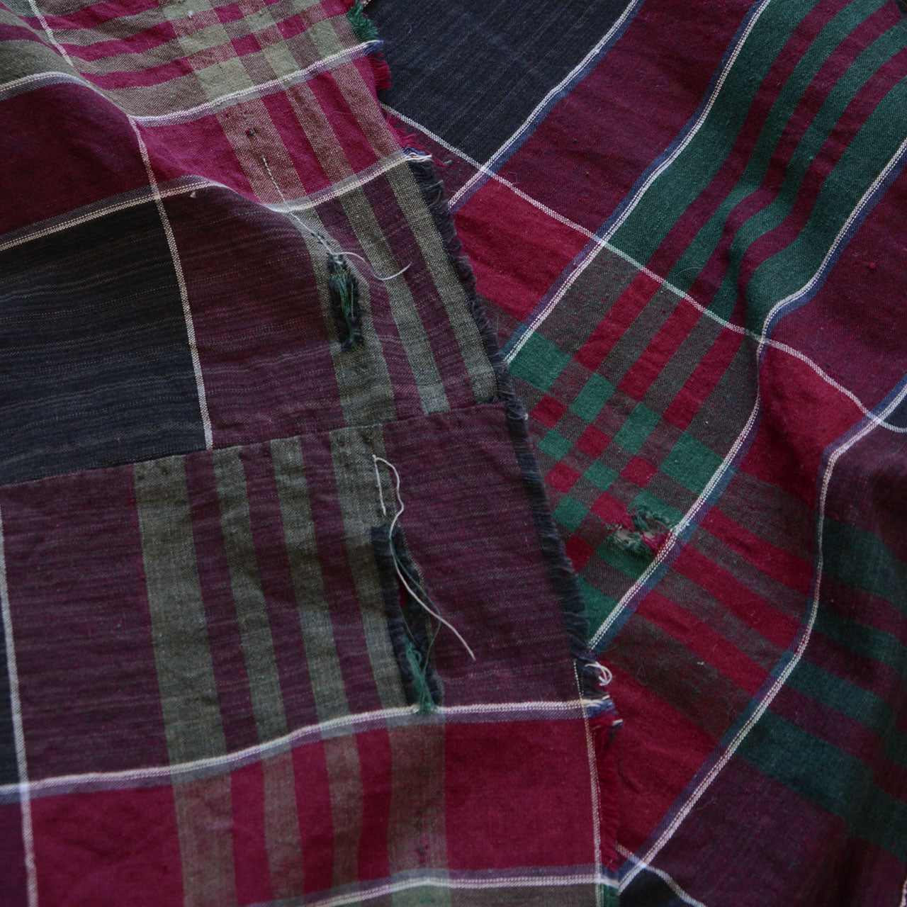 Boro-era Japanese cotton fabric, deconstructed futon cover, Showa period plaid