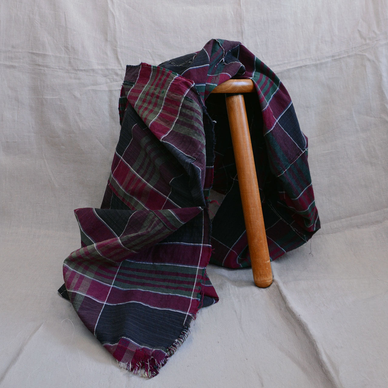 Antique futon cover cotton fabric, Japan vintage textile, traditional plaid