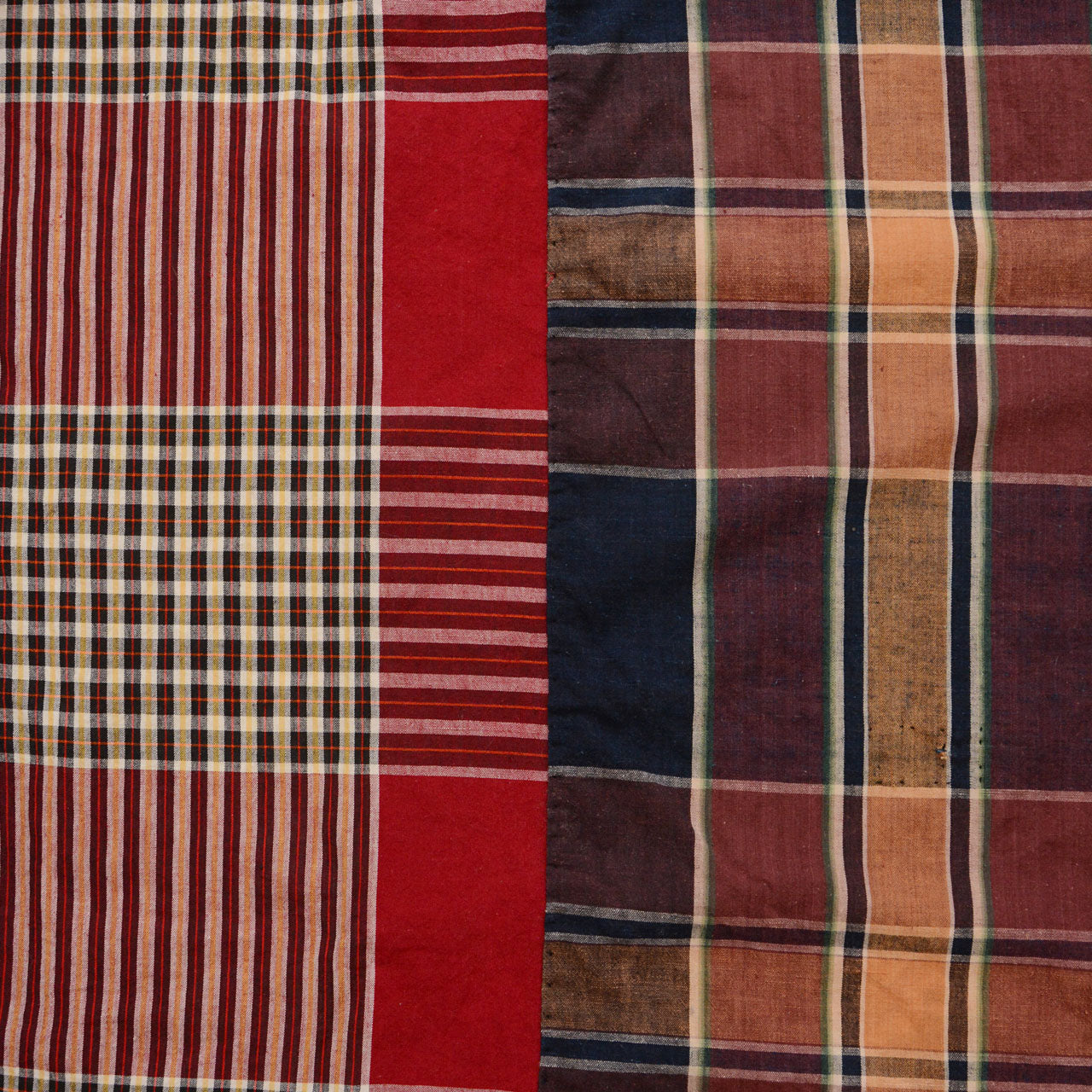 Japanese Vintage Boro Fabric | Red & Navy Plaid Cotton | NAMBA SHOUTEN