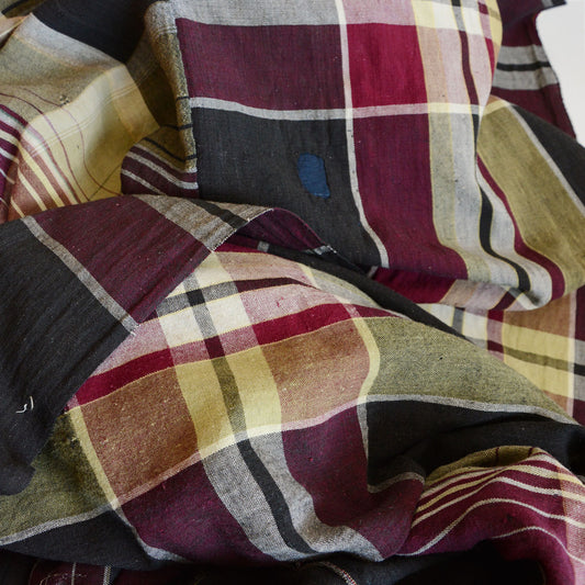 Vintage Japanese cotton futon cover fabric, fully unstitched, plaid pattern from Tohoku, Showa era