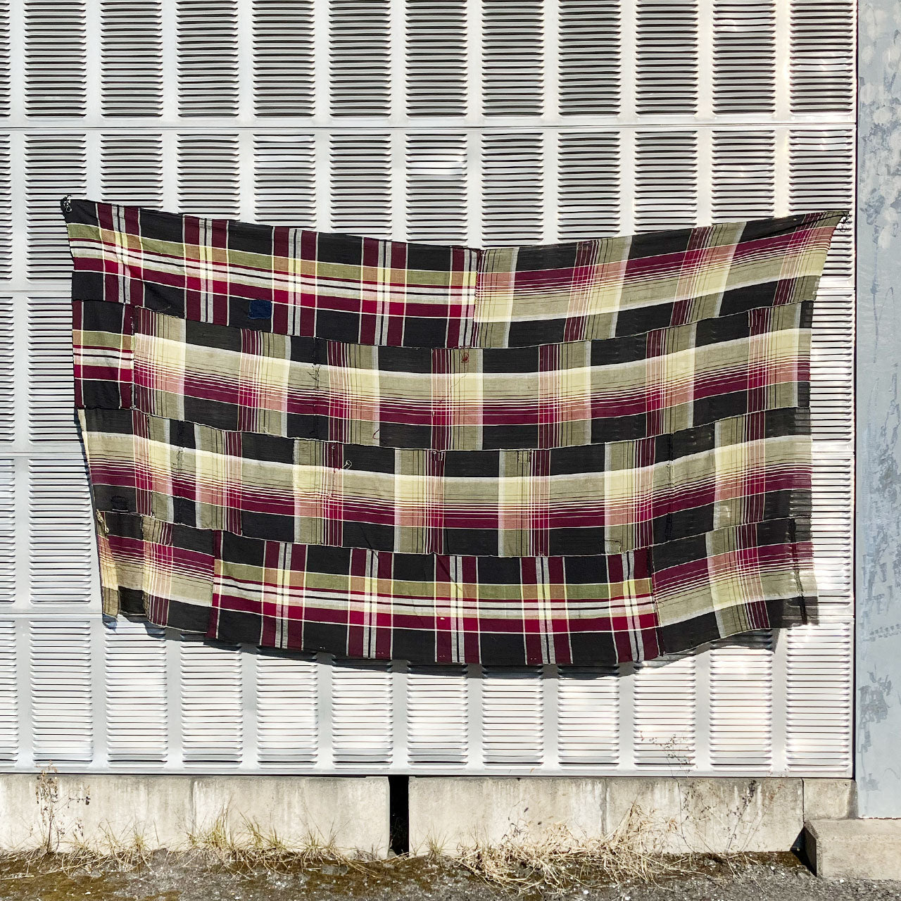 Showa era Japanese vintage fabric, unstitched futon cover cotton with plaid design