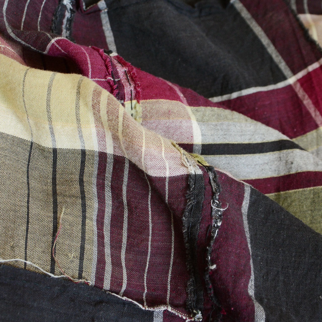 Japanese folk textile fabric, vintage futon cover cotton with plaid pattern