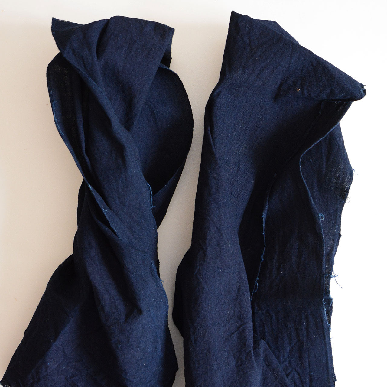 Indigo-dyed Japanese vintage fabric set used for upcycling and craft projects
