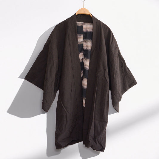 Vintage Japanese haori jacket in brown check pattern
