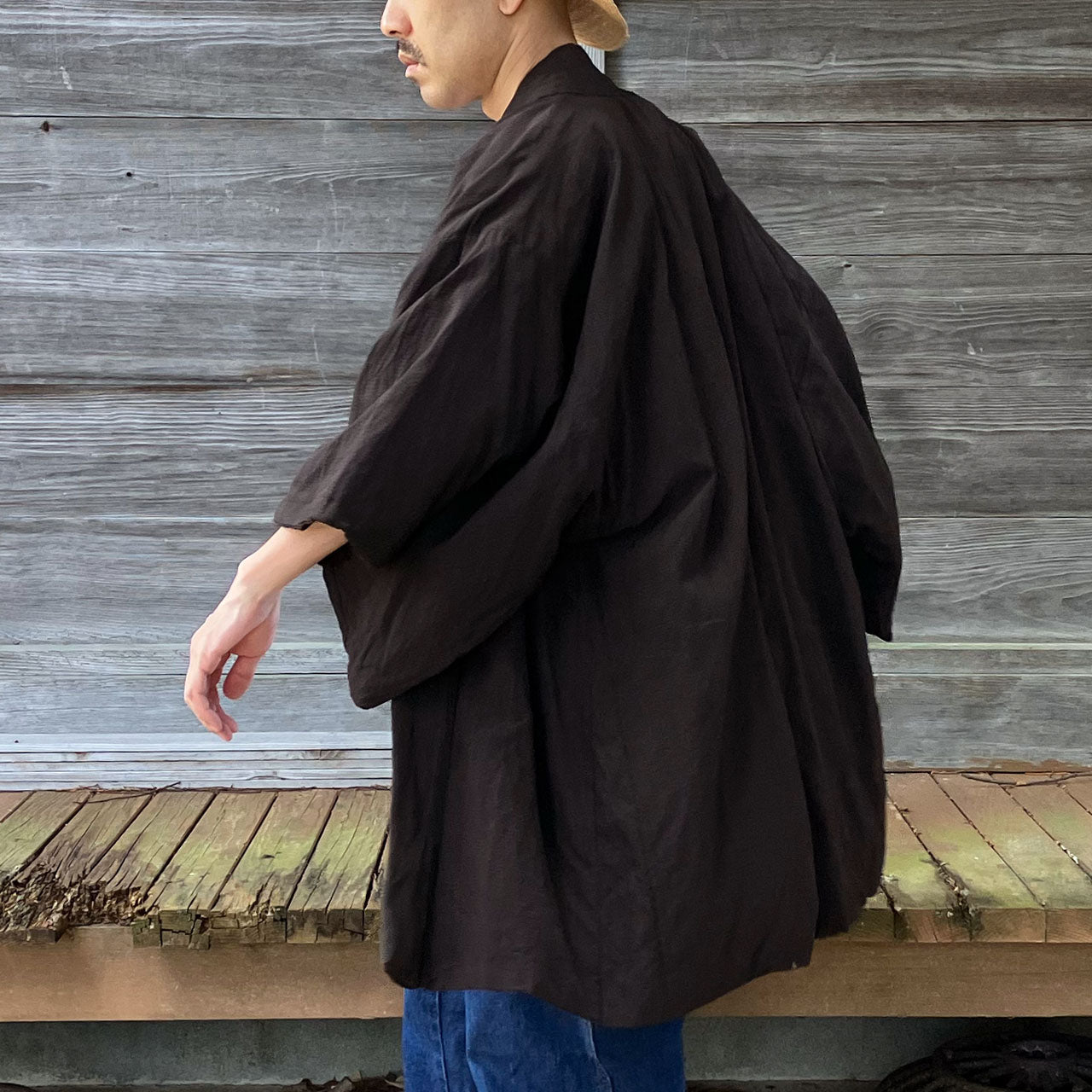 Japan vintage haori jacket with brown check fabric