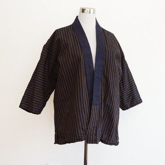 Vintage Noragi Japanese cotton jacket with indigo striped pattern