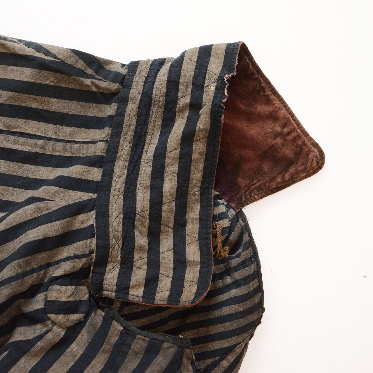 Japanese dochu-kappa travel cape, collar underside, decorative stitchwork detail, Taisho to early Showa era, Japan vintage craftsmanship