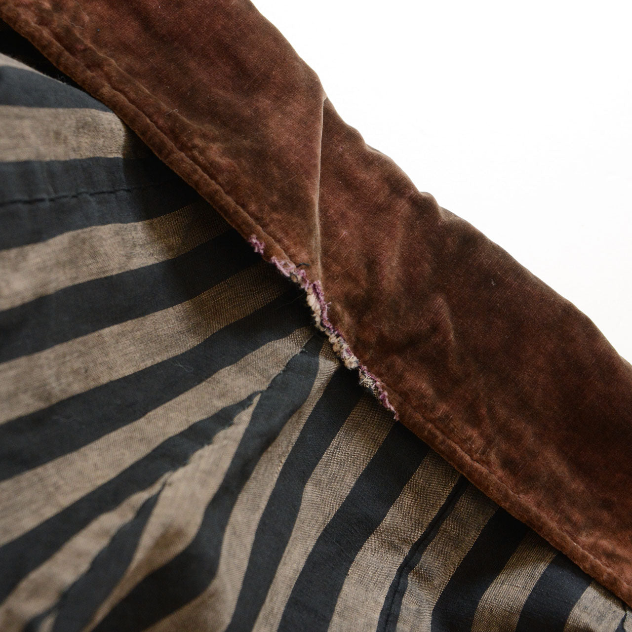 Japanese dochu-kappa travel cape, brown collar damage detail, aged patina, Taisho to early Showa era, Japan vintage