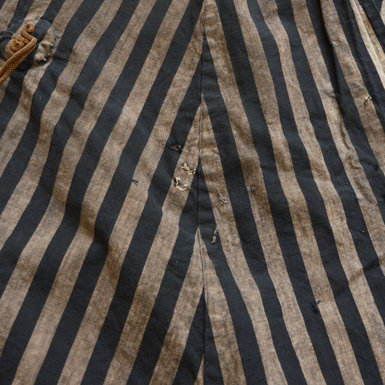 Japanese dochu-kappa travel cape, fabric damage detail, aged wear, Taisho to early Showa era, Japan vintage