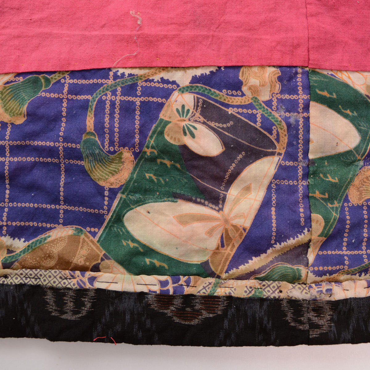 Butterfly motifs and lattice pattern in pieced Japanese vintage textile lining