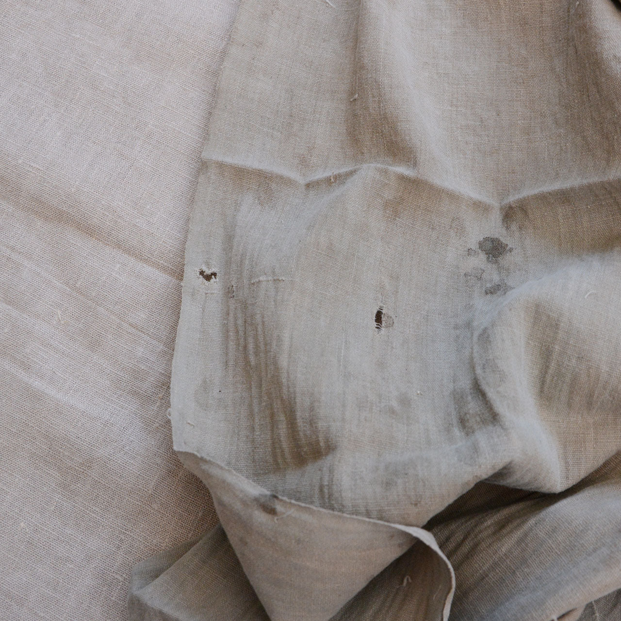 Set of three Japanese vintage cotton fabrics, ecru and navy, handwoven plain weave