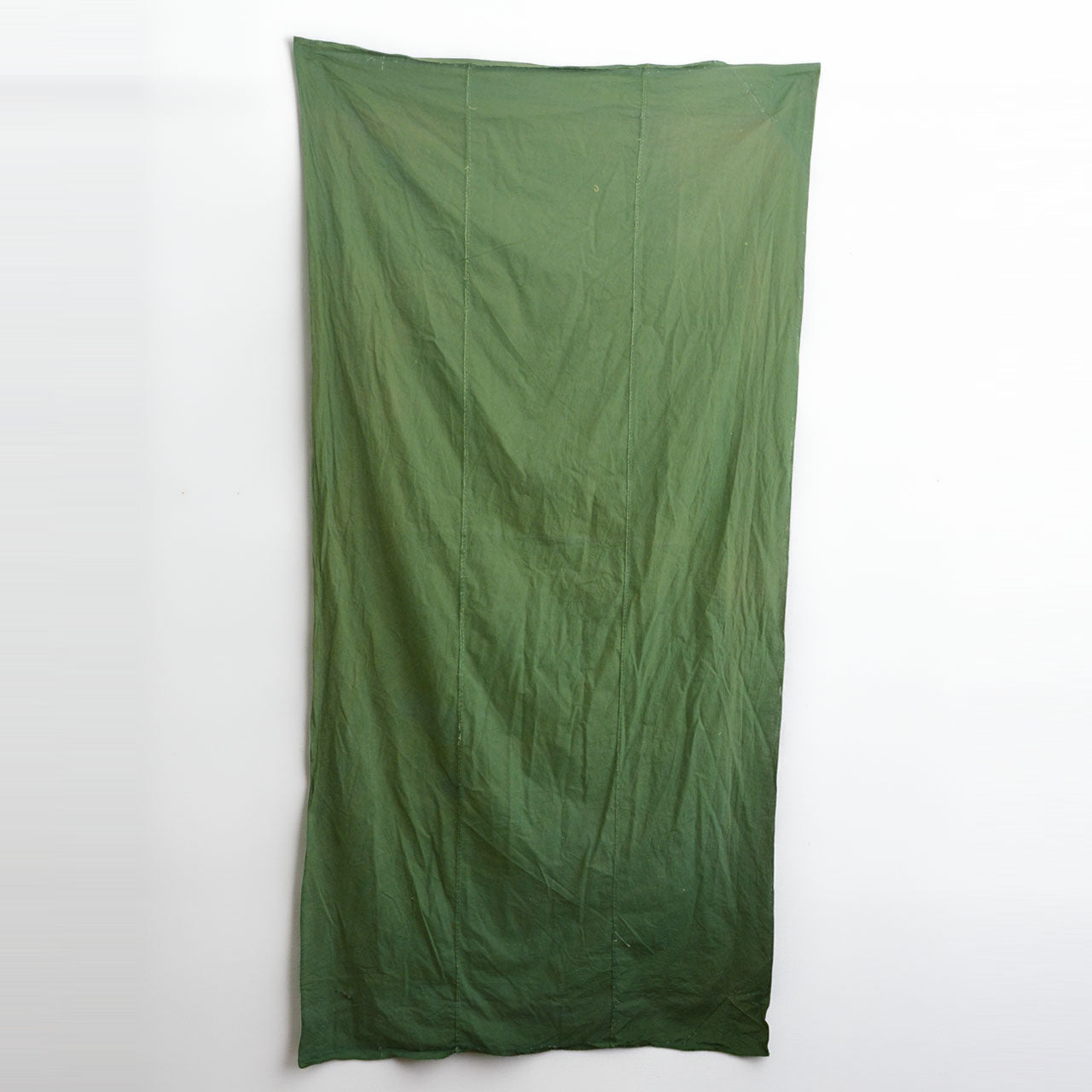 Showa-era Japanese vintage cotton fabric, solid moss green, reverse side, natural fade and color variation, beautifully aged antique Japanese cotton, unstitched fabric