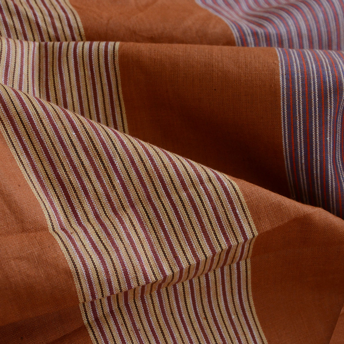 Brown cotton furoshiki with contrasting pale and darker fine striped bands