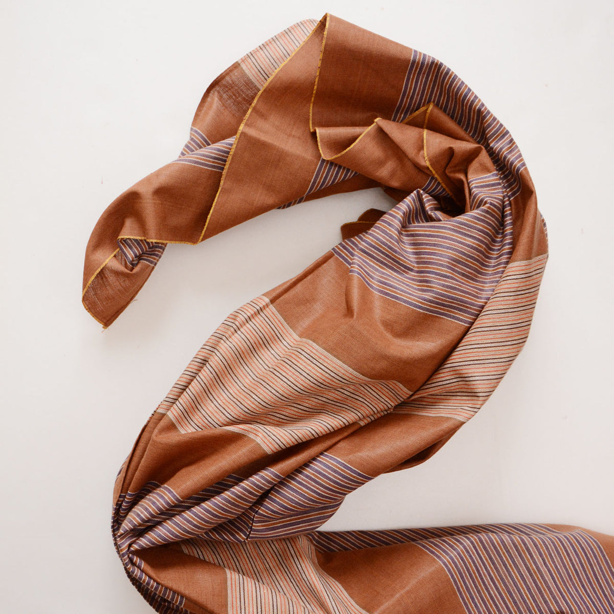 Vintage Japanese striped cotton furoshiki in warm brown with cream and muted purple bands