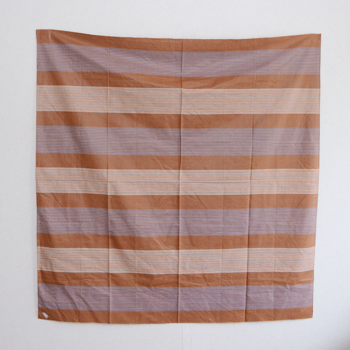 Showa-era cotton furoshiki with alternating brown, cream and muted purple striped bands