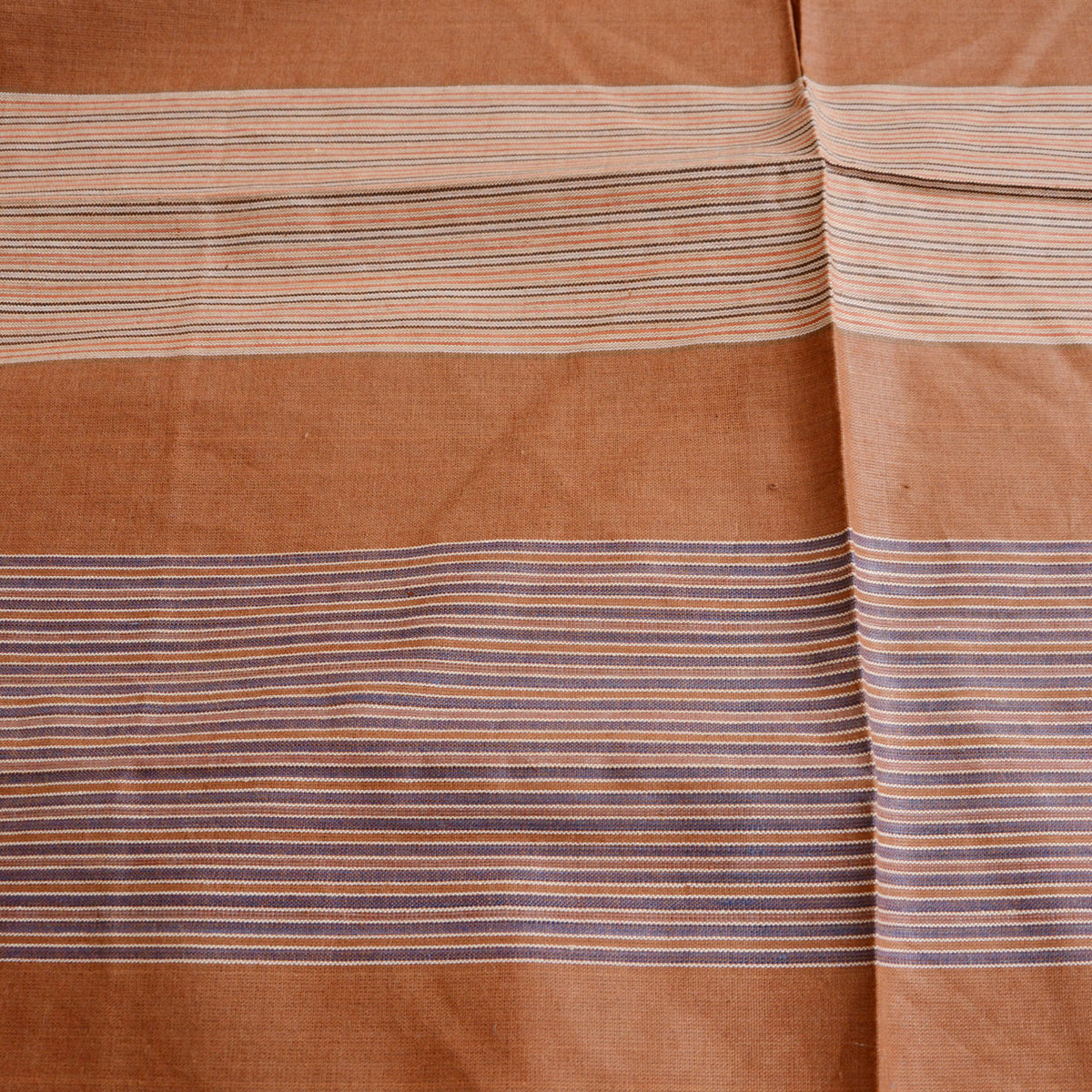 Brown cotton furoshiki with contrasting cream, muted purple and fine multicolored stripes