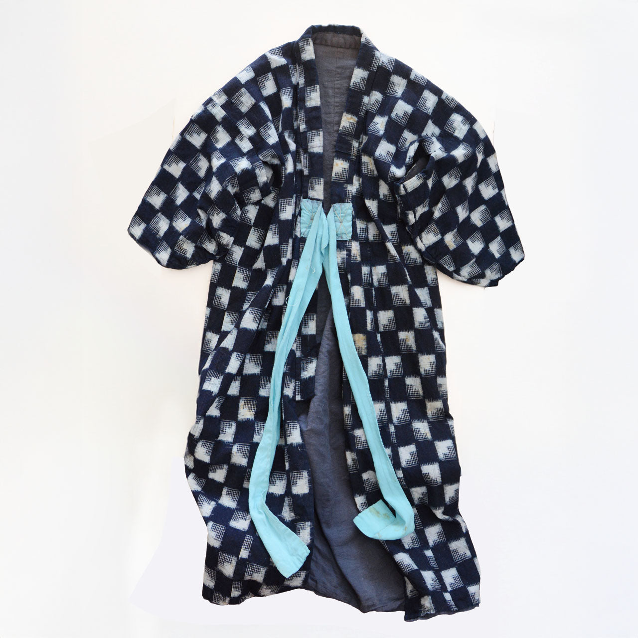 Indigo Kasuri Kimono Robe for Upcycling, Remake, or DIY Uses