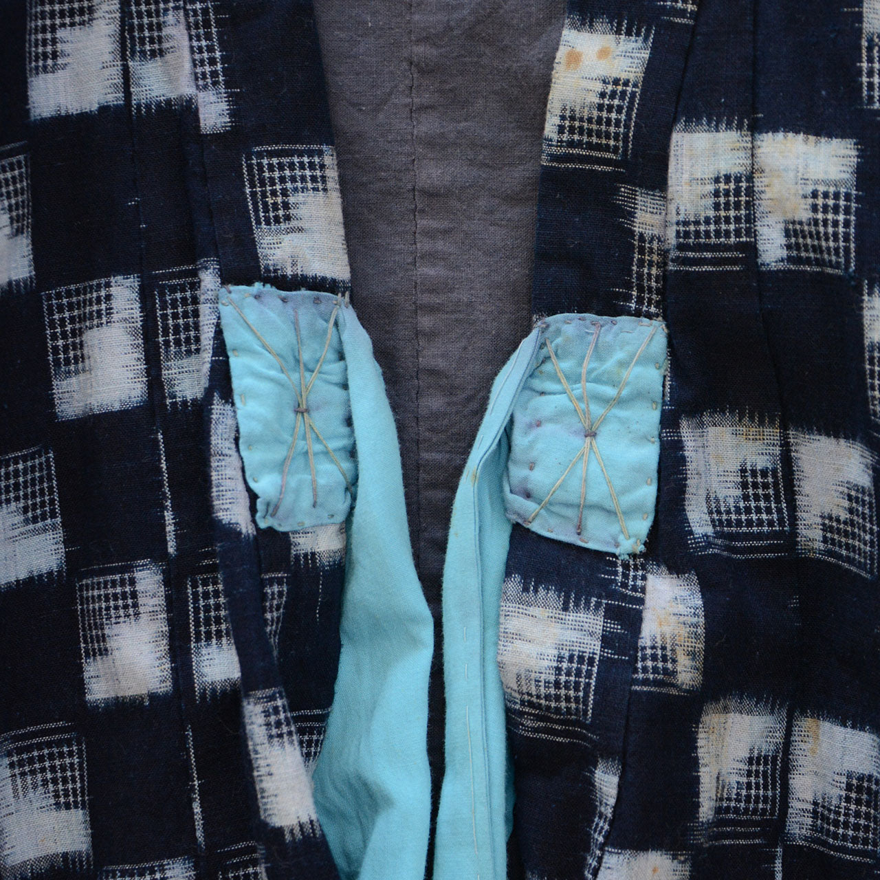 Traditional Indigo Kasuri Patterned Kimono Robe for Adults and Children