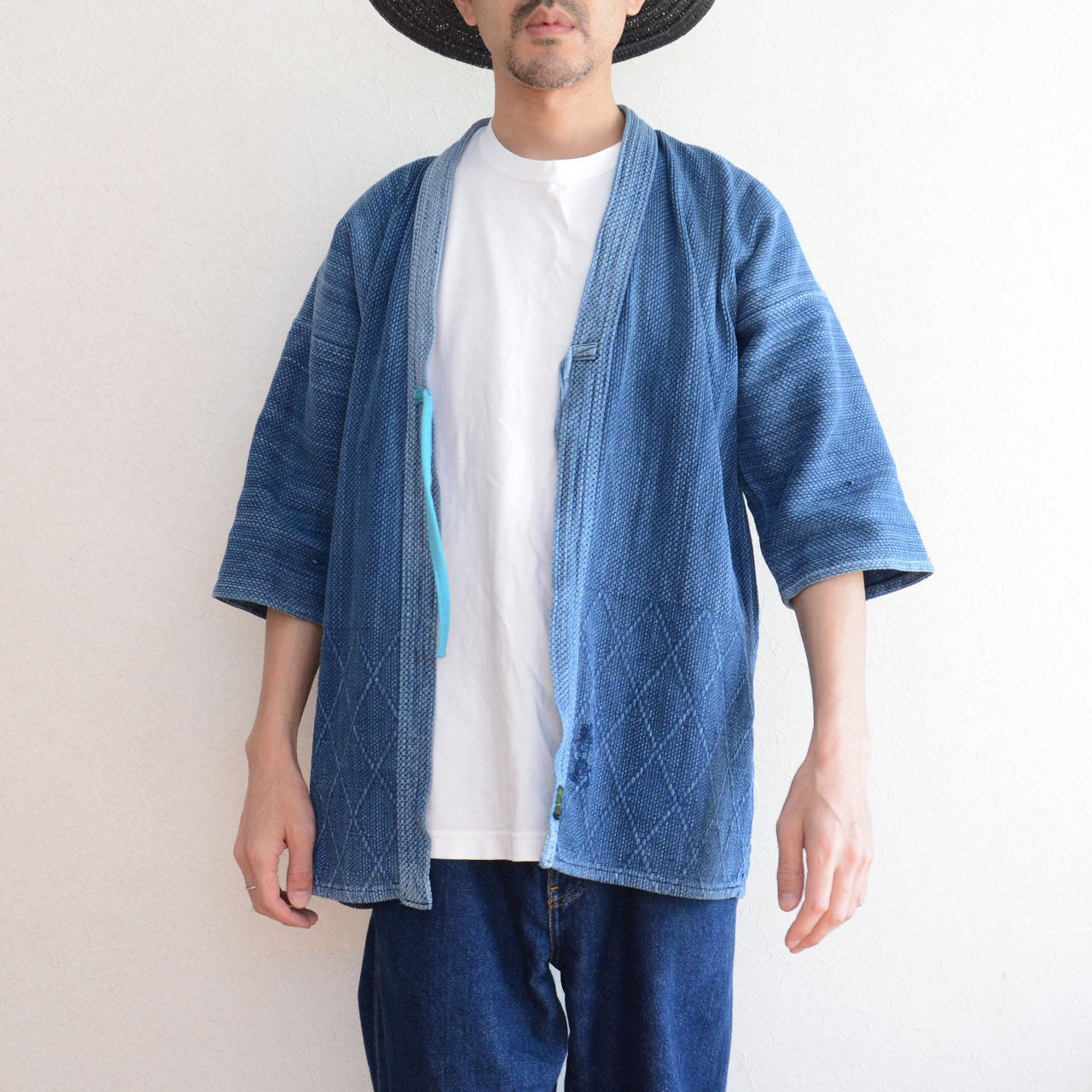 Bushuichi indigo-dyed kendo jacket with sashiko stitching, worn-in look