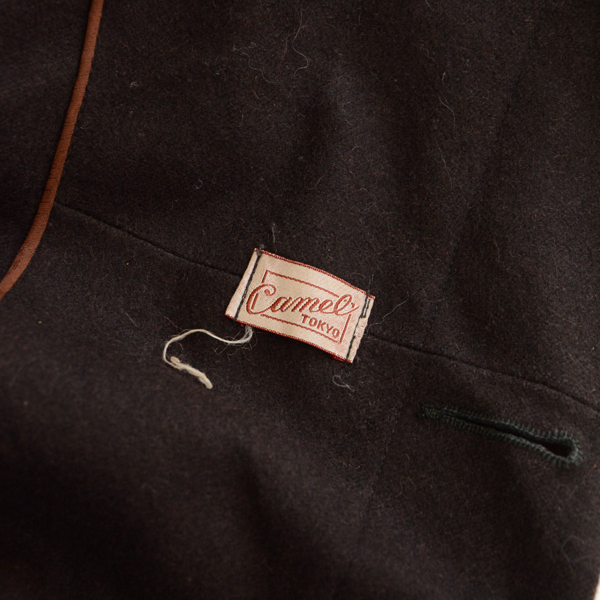 Camel TOKYO brand label inside a dark brown Japanese vintage mantle