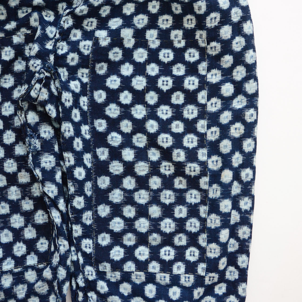 Vintage monpe in resist-dyed ikat cotton, Japan, approx. 1950s–1960s