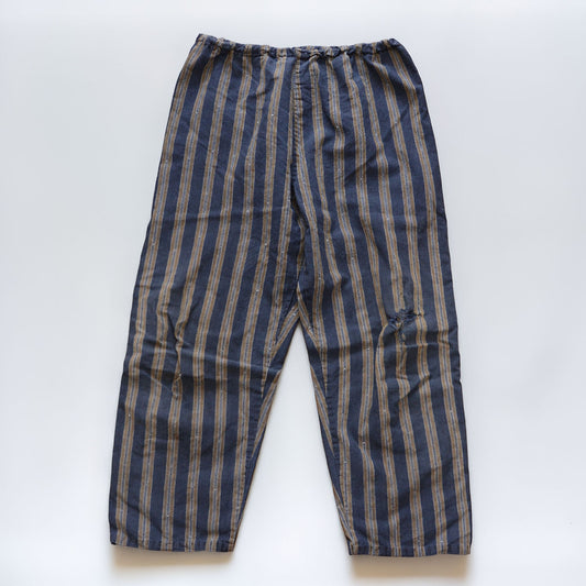 Vintage Japanese monpe, striped cotton, mid-Showa era, elasticated waist, hand-stitched