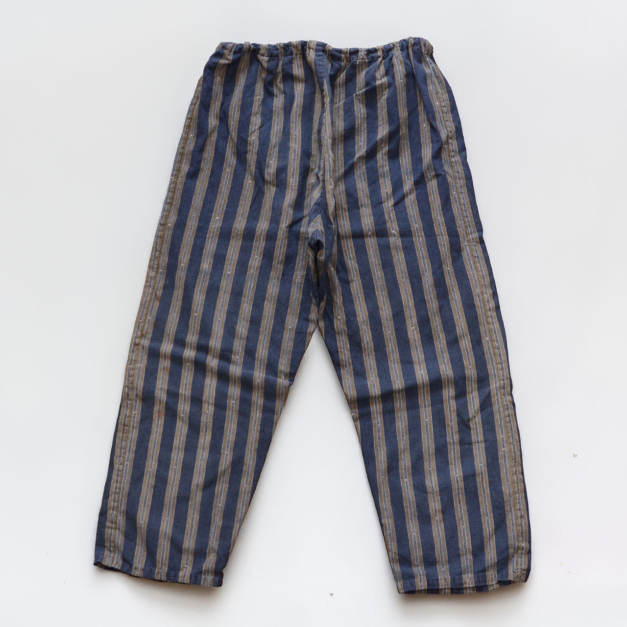 Antique Japanese work pants, indigo and white stripe pattern, cotton fabric, Showa period