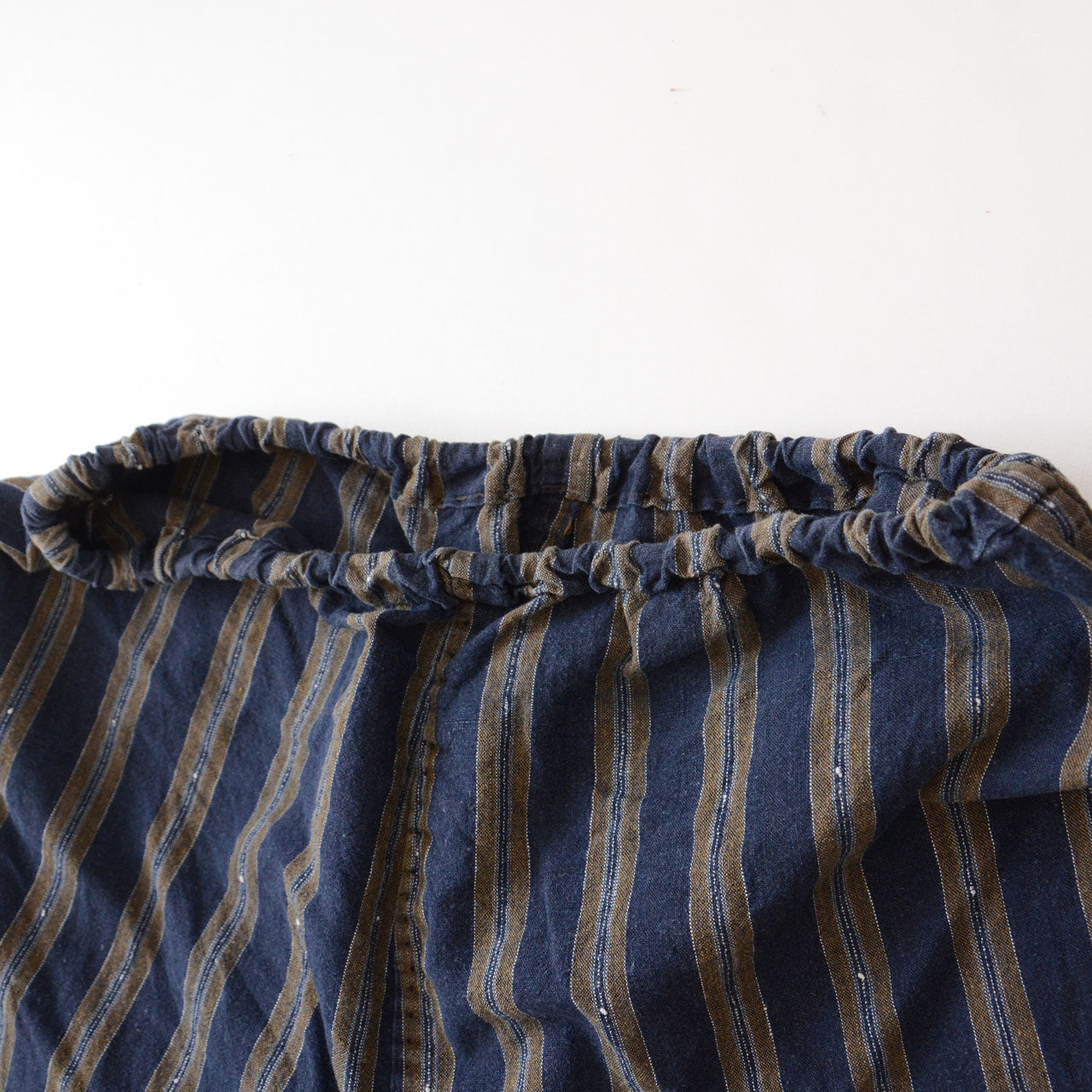 Vintage Japanese monpe pants, striped cotton fabric, hand-stitched construction, Japan