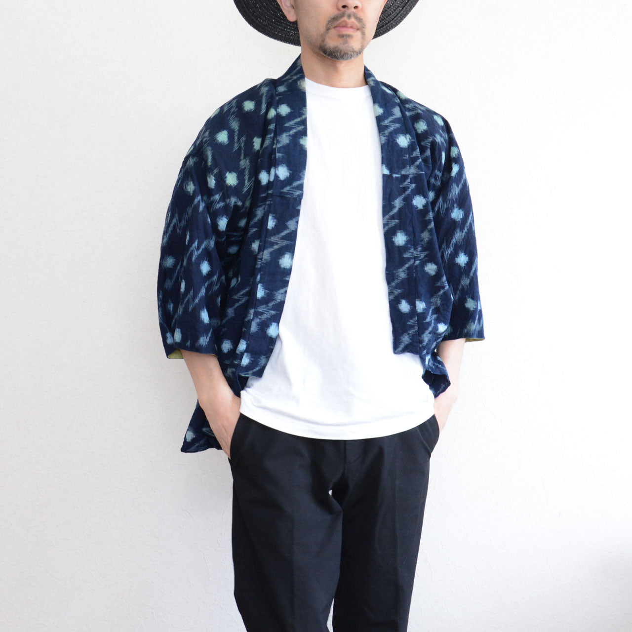 Japanese vintage indigo kasuri cotton noragi cloth