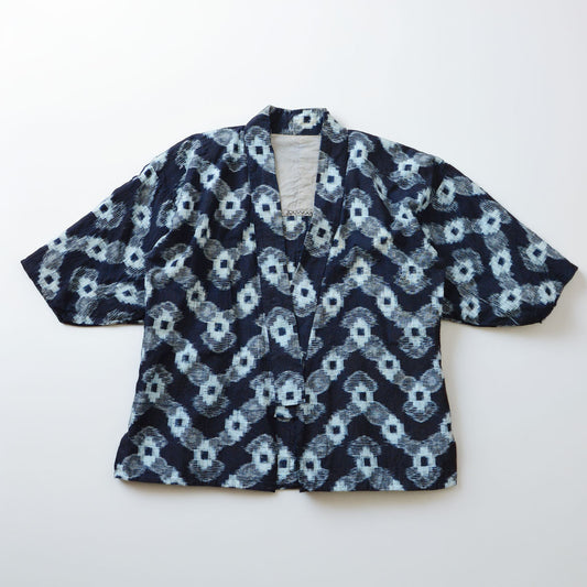 Indigo-dyed kasuri cotton noragi, mid-Showa era Japan vintage