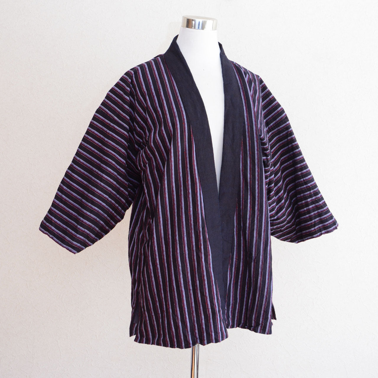 Japanese vintage boro noragi made of striped cotton fabric from the Showa period