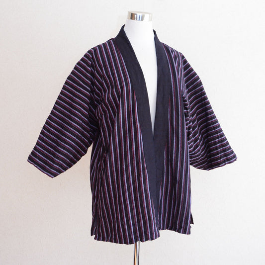 Japanese vintage boro noragi made of striped cotton fabric from the Showa period