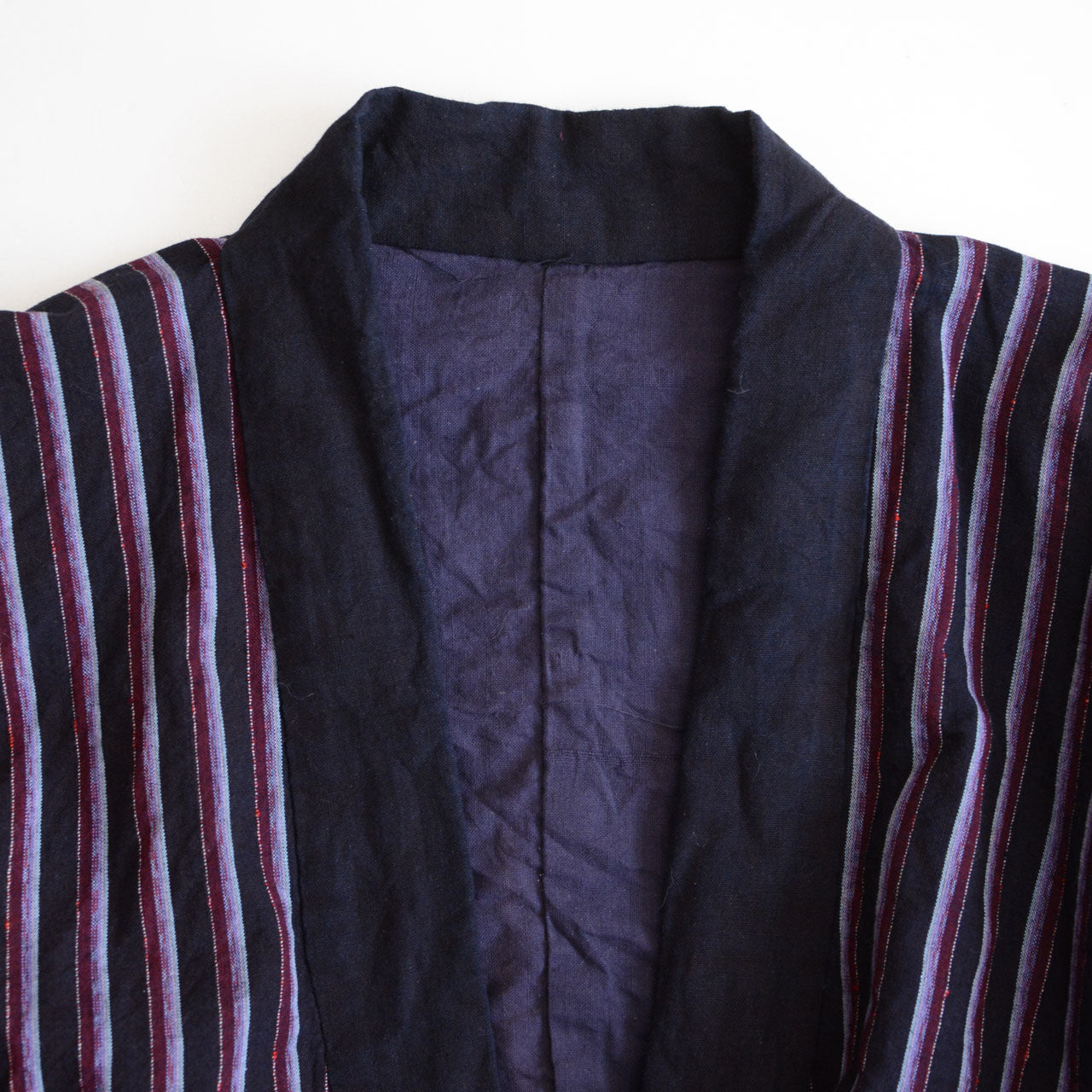 Japanese Vintage Noragi Workwear Jacket – Early to Mid Showa Period, Striped Cotton Fabric, Antique Textile / Remake Material