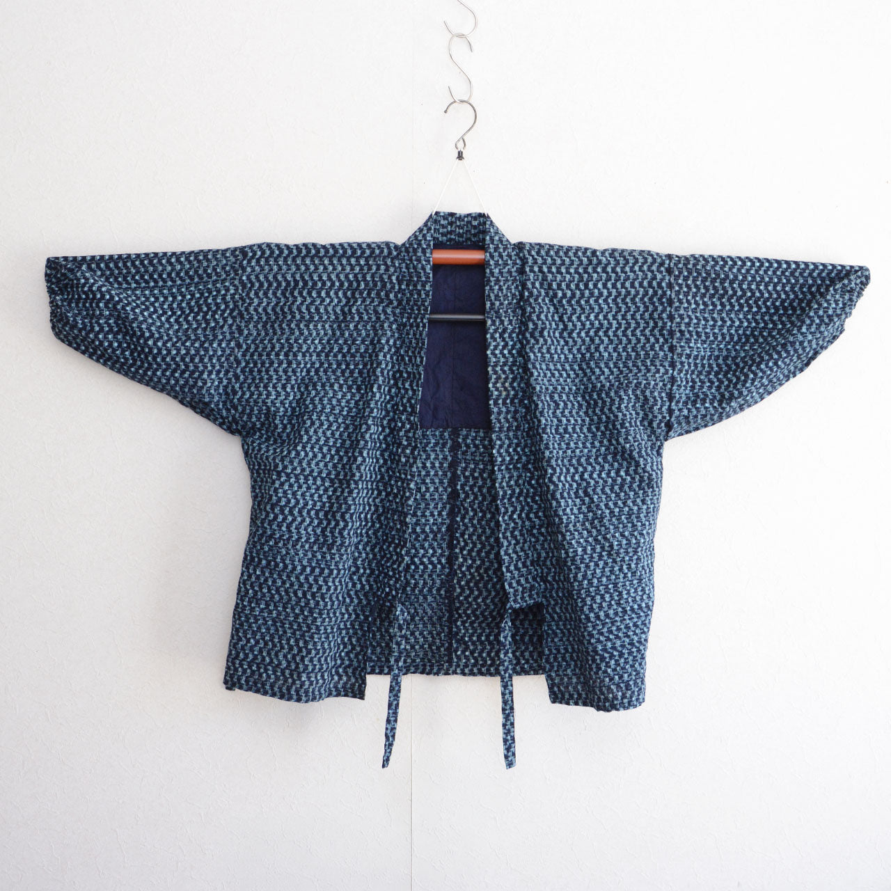 Indigo kasuri noragi — traditional Japanese cotton garment, vintage slow fashion